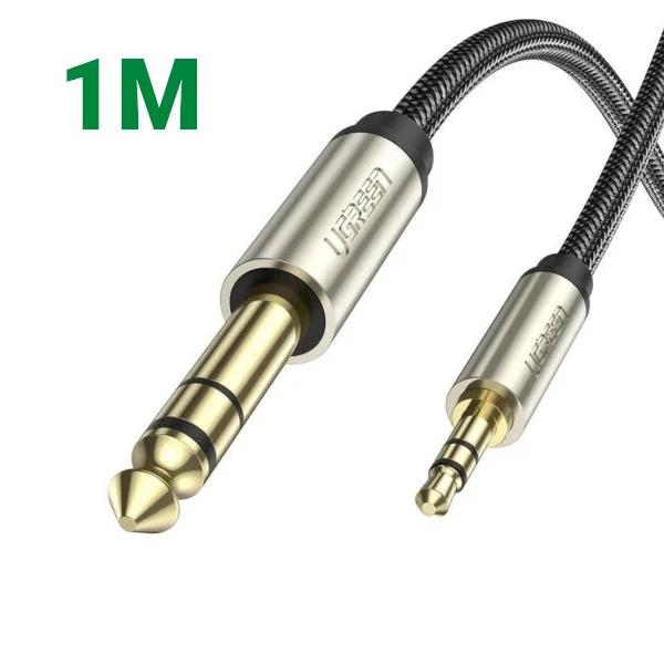 Ugreen 10625 1M màu xám đen cáp 3.5mm TRS ra 6.35mm TS Stereo Pro Audio mạ vàng 24K AV127