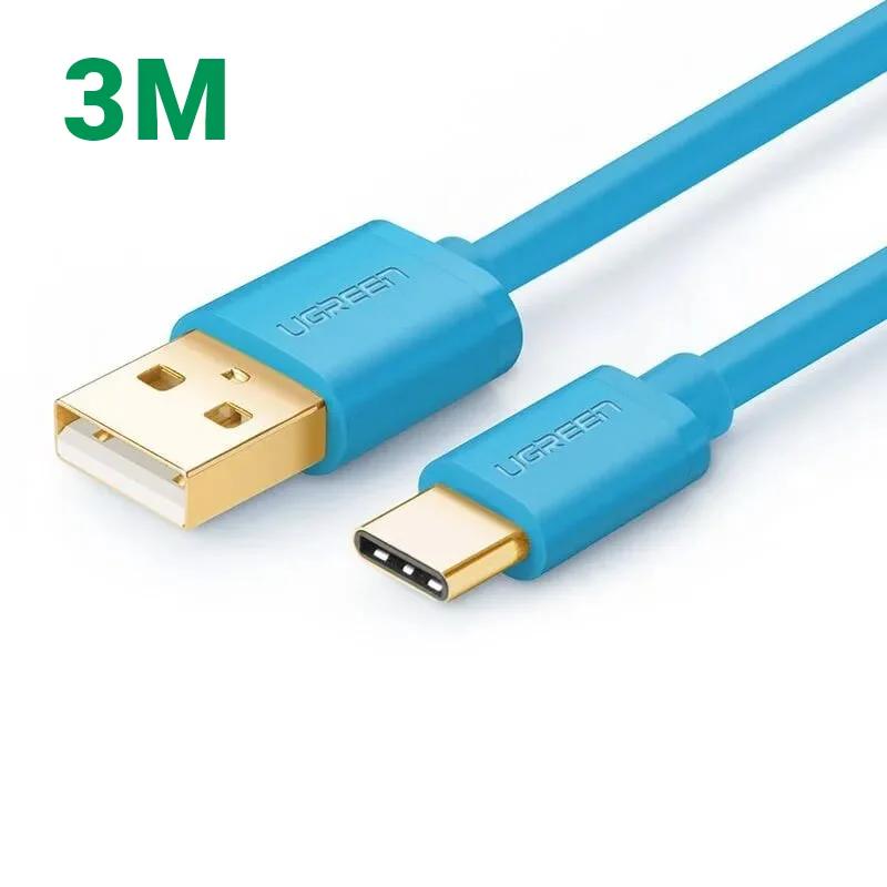 Ugreen 10658 3M Màu Xanh Cáp sạc, truyền dữ liệu USB A 2.0 sang USB Type-C mạ vàng 24K US141