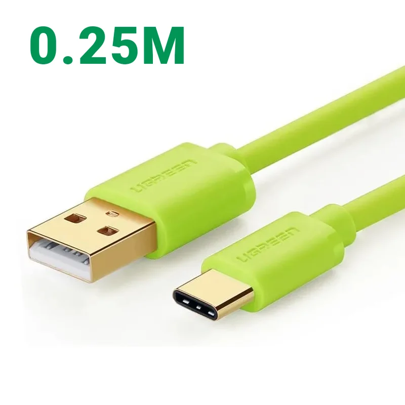 Ugreen 10659 25CM Màu Xanh lá Cáp sạc, truyền dữ liệu USB A 2.0 sang USB Type-C mạ vàng 24K US141