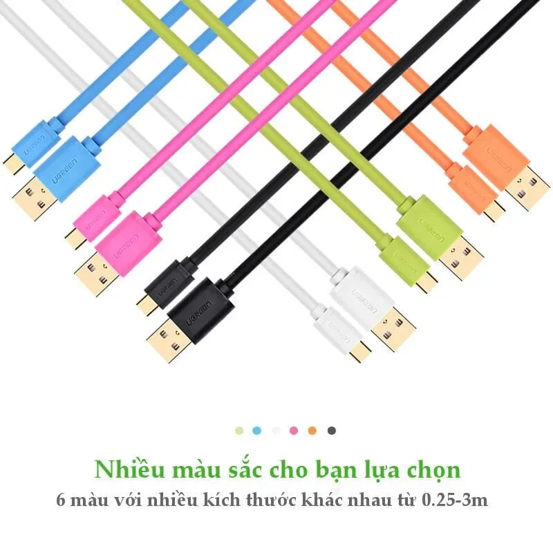 Ugreen 10660 0.5M Màu Xanh lá Cáp sạc, truyền dữ liệu USB A 2.0 sang USB Type-C mạ vàng 24K US141 — ảnh 2