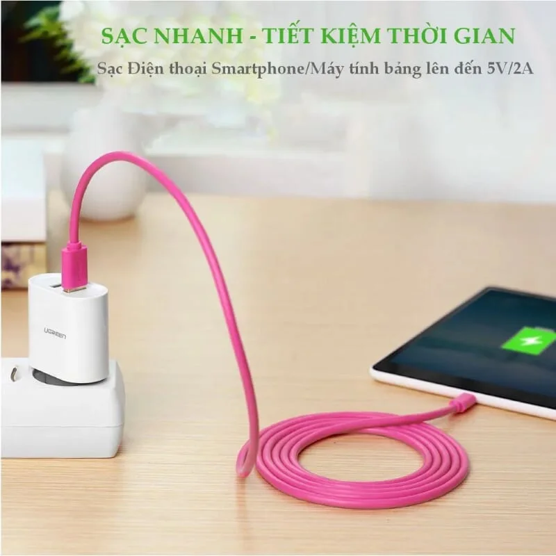 Ugreen 10660 0.5M Màu Xanh lá Cáp sạc, truyền dữ liệu USB A 2.0 sang USB Type-C mạ vàng 24K US141 — ảnh 5