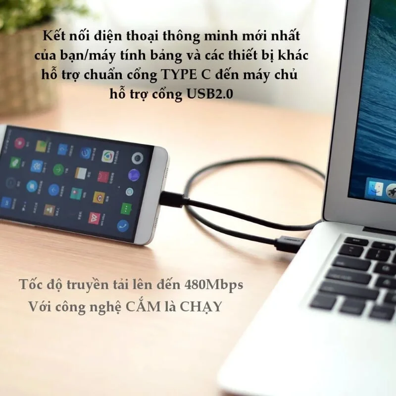 Ugreen 10660 0.5M Màu Xanh lá Cáp sạc, truyền dữ liệu USB A 2.0 sang USB Type-C mạ vàng 24K US141 — ảnh 6