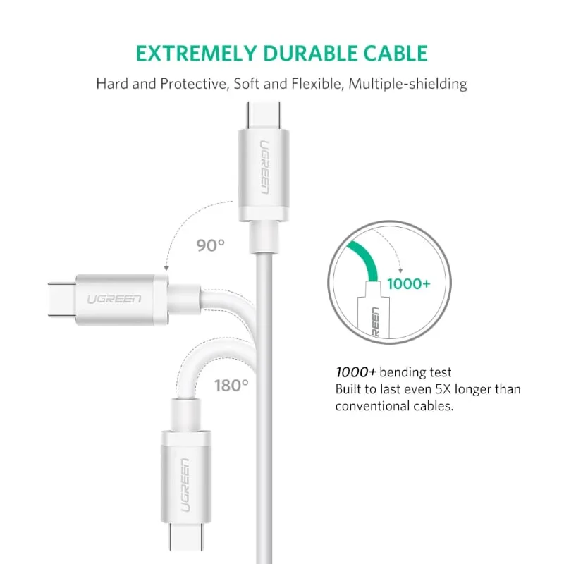 Ugreen 10680 0.5M 4k60hz 3.1 gen1 60w màu bạc Cáp TypeC (3.1) Data cao cấp US161 — ảnh 6