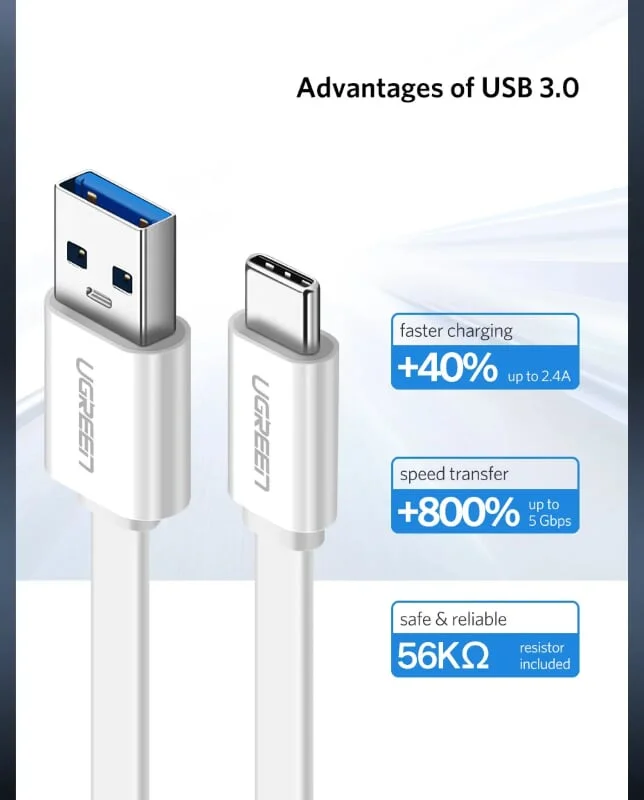 Ugreen 10693 1.5M màu Trắng Cáp USB TypeC sang USB 3.0 cáp dẹt US172 — ảnh 2