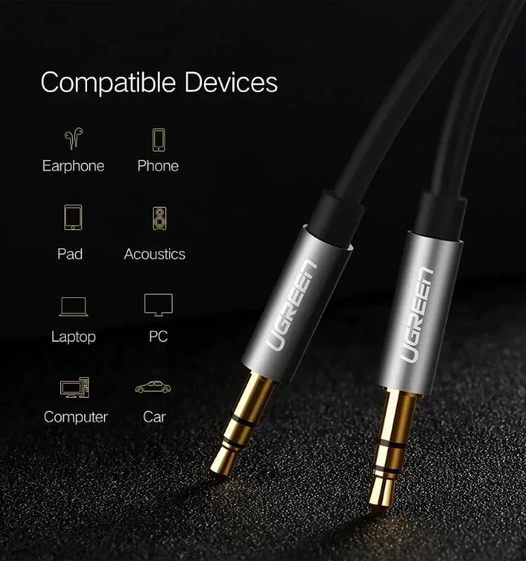 Ugreen 10721 1.5M màu Đen Cáp âm thanh 2 đầu 3.5mm dương dây dẹt AV119 — ảnh 6