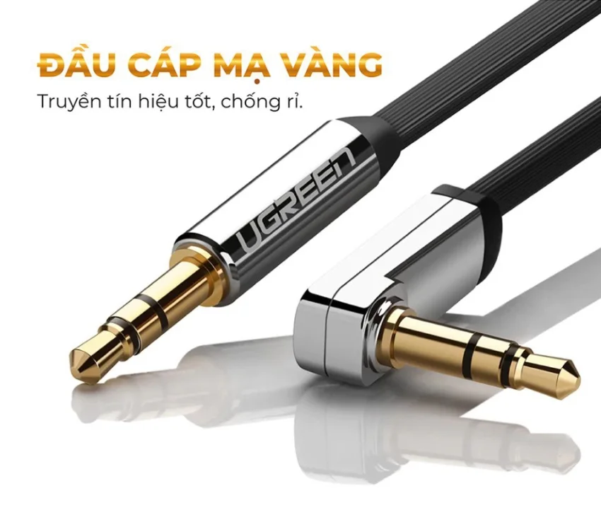 Ugreen 10728 3M màu Đen Cáp âm thanh 2 đầu 3.5mm dương đầu vuông góc mạ vàng AV119 — ảnh 3