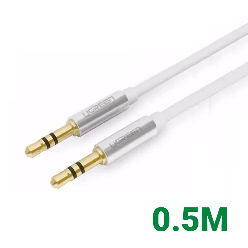 Ugreen 10750 0.5M màu Trắng Cáp âm thanh 2 đầu 3.5mm dương dây tròn TPE cao cấp AV119