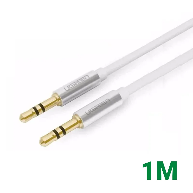 Ugreen 10751 1M màu Trắng Cáp âm thanh 2 đầu 3.5mm dương dây tròn TPE cao cấp AV119