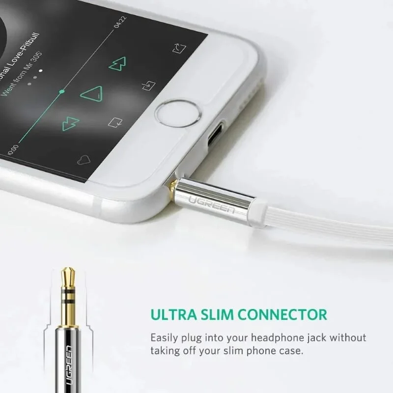 Ugreen 10757 1M màu Trắng Cáp âm thanh 2 đầu 3.5mm dương đầu vuông góc mạ vàng AV119 — ảnh 7