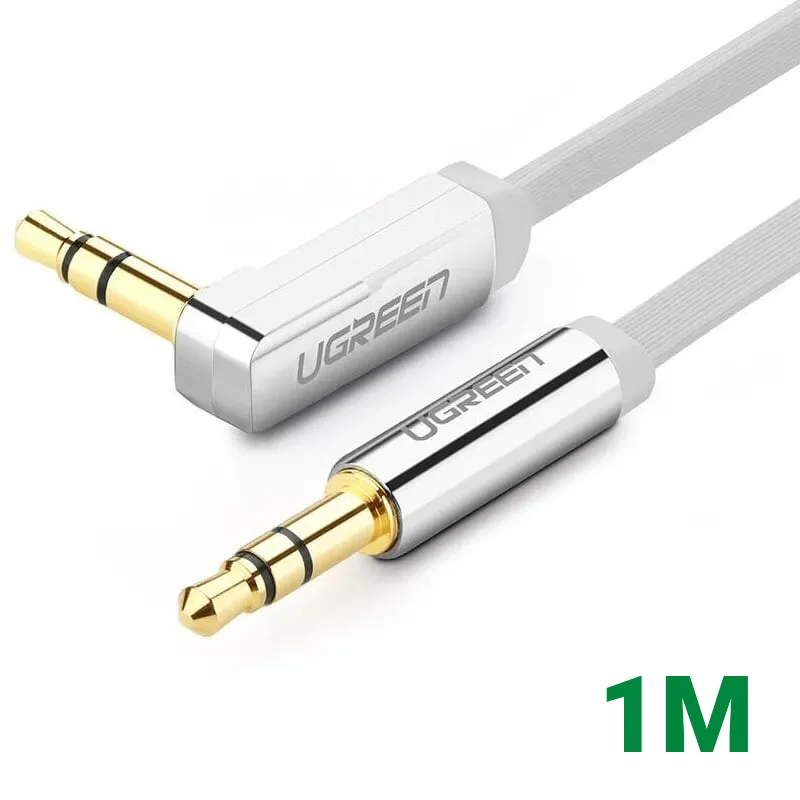 Ugreen 10757 1M màu Trắng Cáp âm thanh 2 đầu 3.5mm dương đầu vuông góc mạ vàng AV119