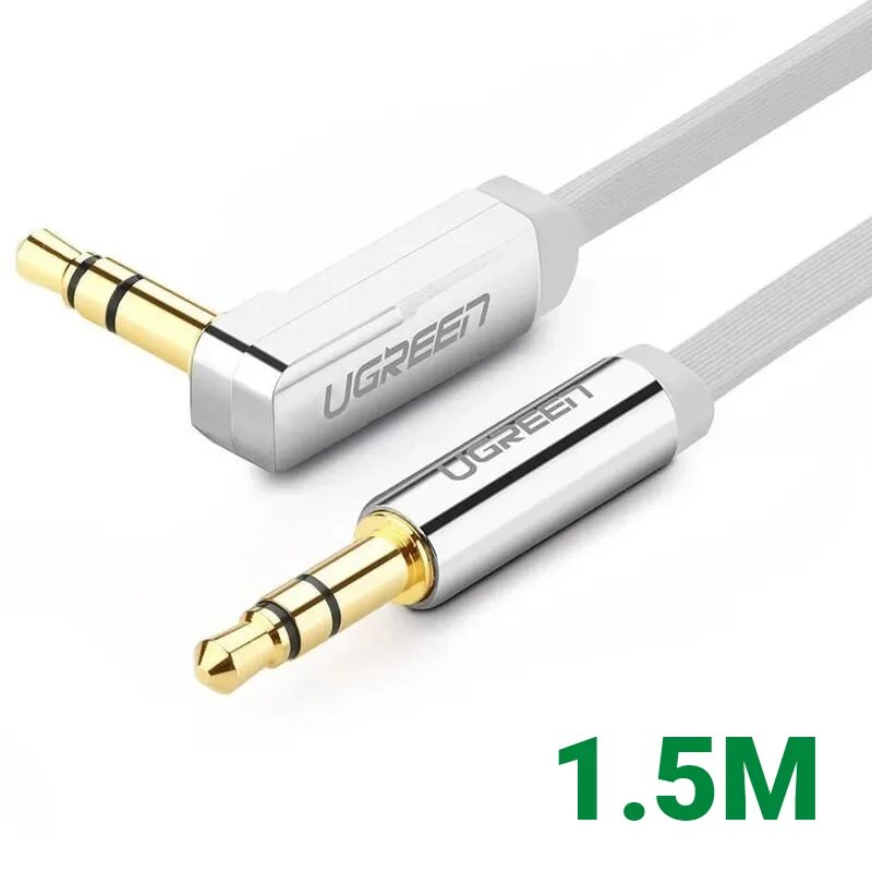 Ugreen 10758 1.5M màu Trắng Cáp âm thanh 2 đầu 3.5mm dương đầu vuông góc mạ vàng AV119