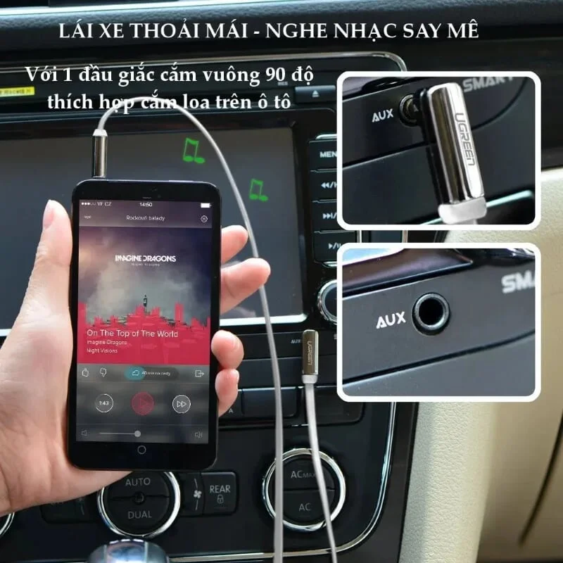 Ugreen 10761 5M màu Trắng Cáp âm thanh 2 đầu 3.5mm dương đầu vuông góc mạ vàng AV119 — ảnh 9