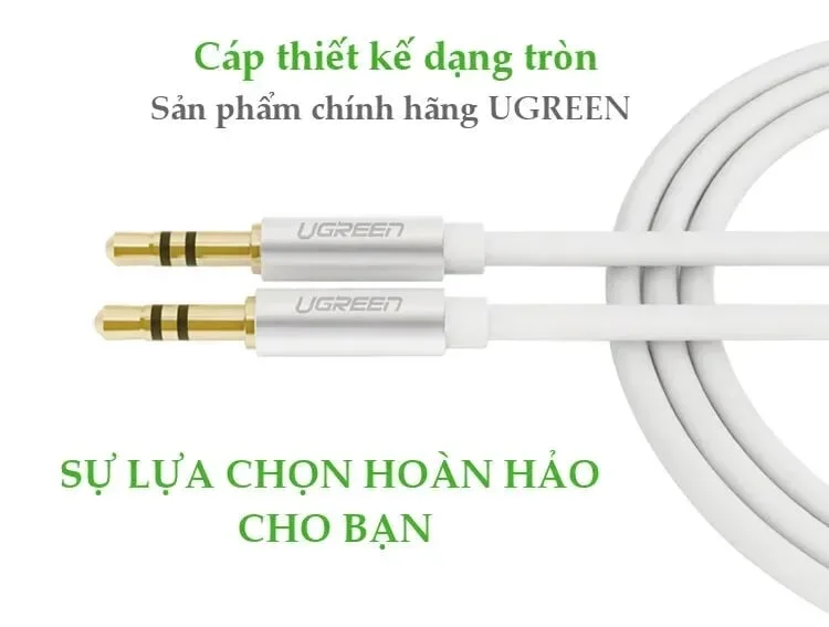 Ugreen 10763 1M màu Trắng Cáp âm thanh 2 đầu 3.5mm dương dây dẹt AV119