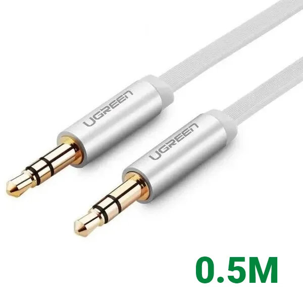Ugreen 10762 0.5M màu Trắng Cáp âm thanh 2 đầu 3.5mm dương dây dẹt AV119