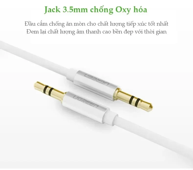 Ugreen 10763 1M màu Trắng Cáp âm thanh 2 đầu 3.5mm dương dây dẹt AV119 — ảnh 6