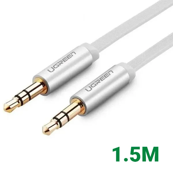 Ugreen 10764 1.5M màu Trắng Cáp âm thanh 2 đầu 3.5mm dương dây dẹt AV119