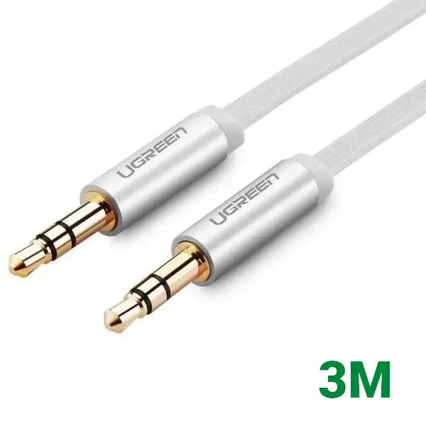 Ugreen 10766 3M màu Trắng Cáp âm thanh 2 đầu 3.5mm dương dây dẹt AV119