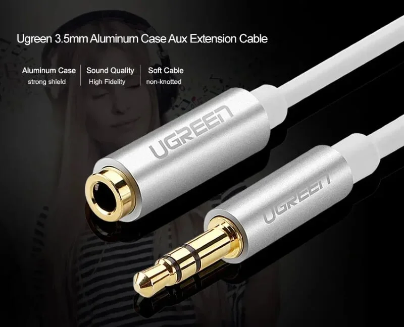 Ugreen 10774 1M màu Trắng Cáp âm thanh 3.5mm nối dài đầu nhôm AV118 — ảnh 9
