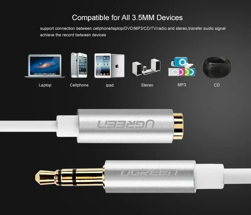 Ugreen 10778 5M màu Trắng Cáp âm thanh 3.5mm nối dài đầu nhôm AV118 — ảnh 5