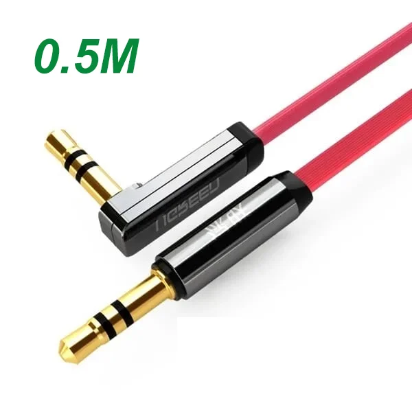 Ugreen 10797 0.5M Đỏ Cáp âm thanh 2 đầu 3.5mm dương chữ L dây dẹt AV119 — ảnh 1