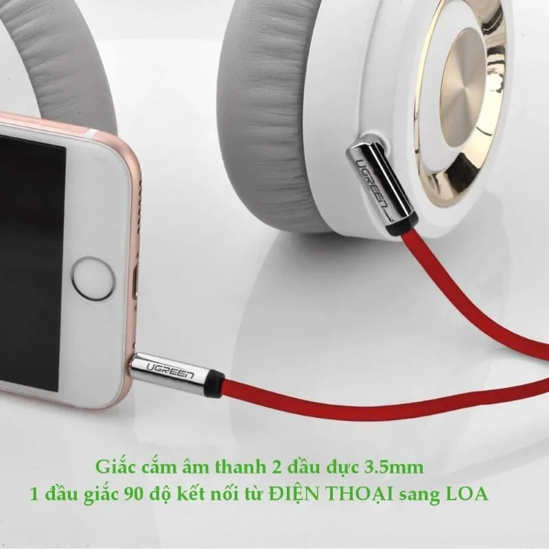 Ugreen 10798 1M Đỏ Cáp âm thanh 2 đầu 3.5mm dương chữ L dây dẹt AV119 — ảnh 5