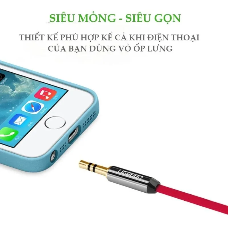 Ugreen 10798 1M Đỏ Cáp âm thanh 2 đầu 3.5mm dương chữ L dây dẹt AV119 — ảnh 9