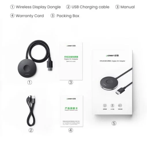 Ugreen 10944 4K Màu Đen Bộ kết nối HDMI không dây hổ trợ băng tần kép 2.4G và 5G có kèm dây HDMI + dây nguồn USB-C CM242