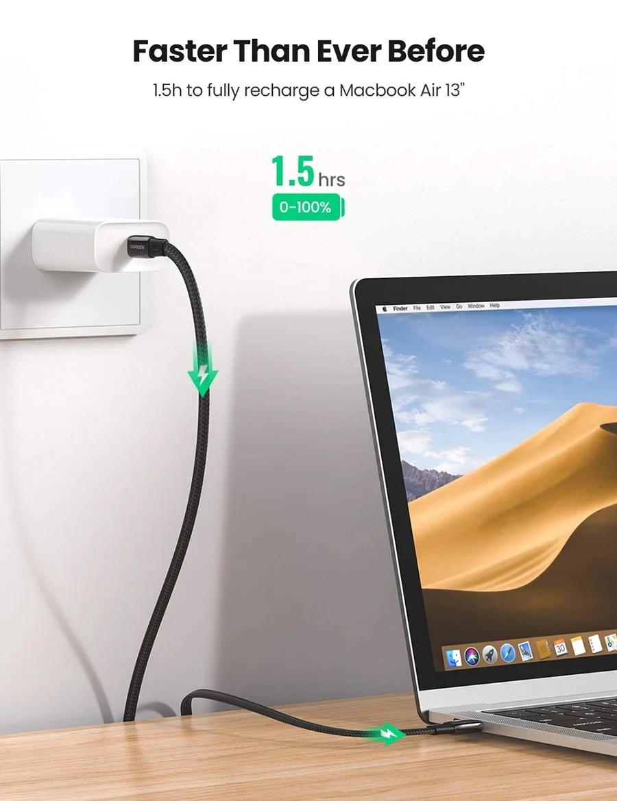 Ugreen 10967 1M cáp usb 2 đầu type C mỏng dẹp 2.5mm màu đen dây bên dù chống gãy US331