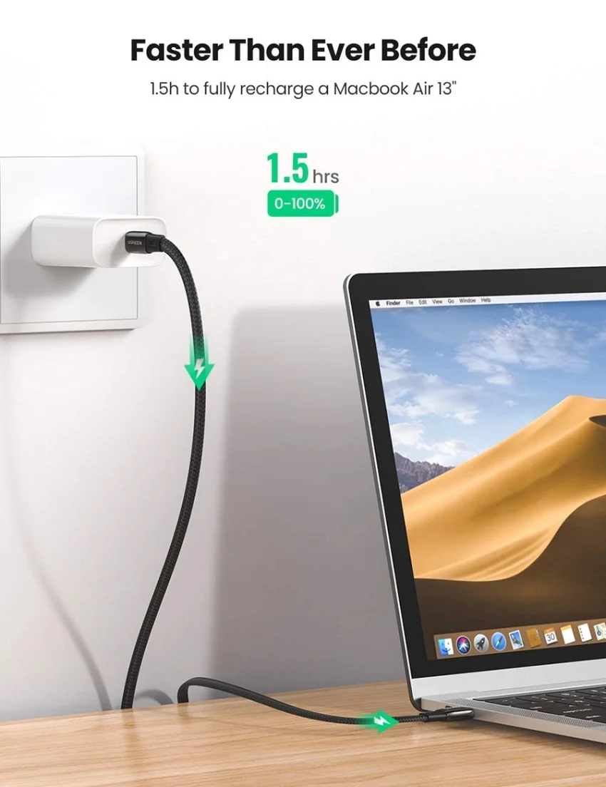 Ugreen 10969 2M 60W màu đen cáp USB type C dẹp mạ nickel chống nhiễu US331 — ảnh 8