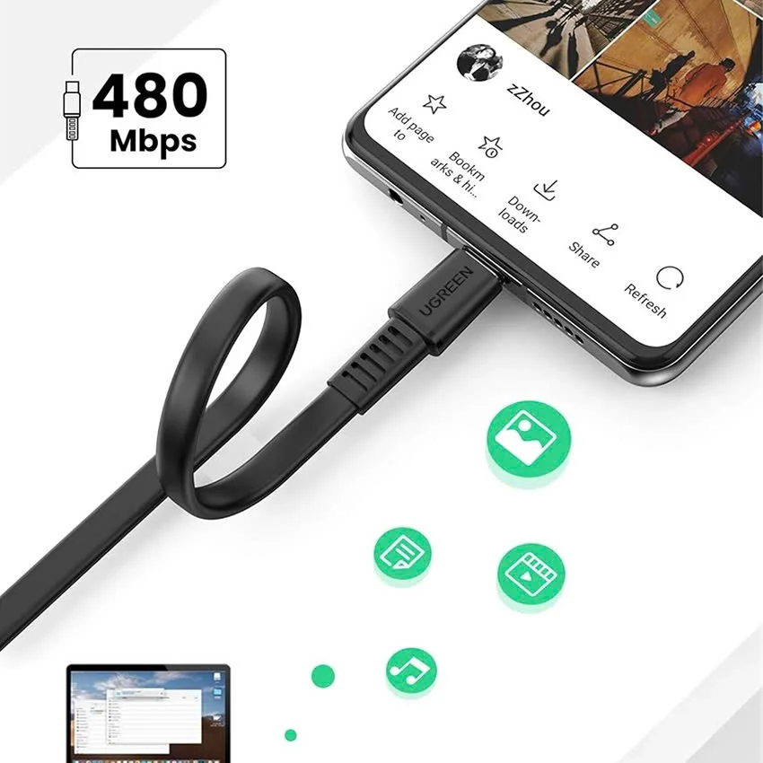 Ugreen 10976 2M màu đen USB type C Cáp sạc và truyền dữ liệu US333 — ảnh 4
