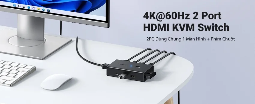 Ugreen 15166 4K 60Hz 5M Bộ chuyển tín hiệu 2 CPU dùng 1 Màn hình cổng HDMI KVM Switch USB kèm dây USB-B hổ trợ hot key cm571 — ảnh 8