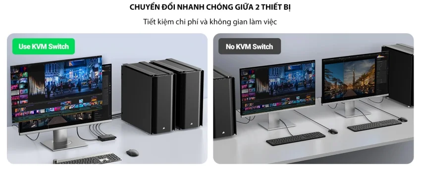 Ugreen 15166 4K 60Hz 5M Bộ chuyển tín hiệu 2 CPU dùng 1 Màn hình cổng HDMI KVM Switch USB kèm dây USB-B hổ trợ hot key cm571 — ảnh 10