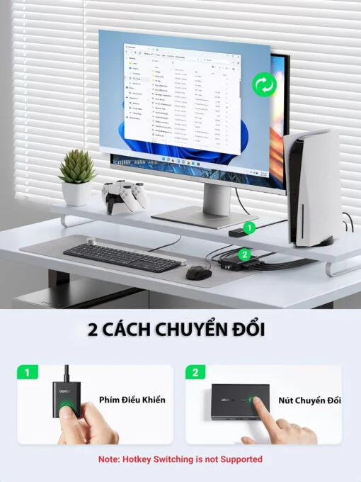 Ugreen 15166 4K 60Hz 5M Bộ chuyển tín hiệu 2 CPU dùng 1 Màn hình cổng HDMI KVM Switch USB kèm dây USB-B hổ trợ hot key cm571 — ảnh 5