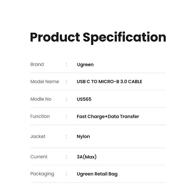 Ugreen 15231 0.5M USB type C sang Micro B Màu Xám Cáp chuyển US565 — ảnh 11