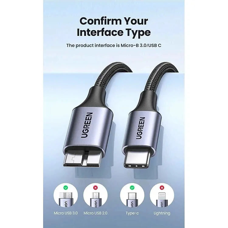 Ugreen 15232 1M USB type C sang Micro B Màu Xám Cáp chuyển US565 — ảnh 5