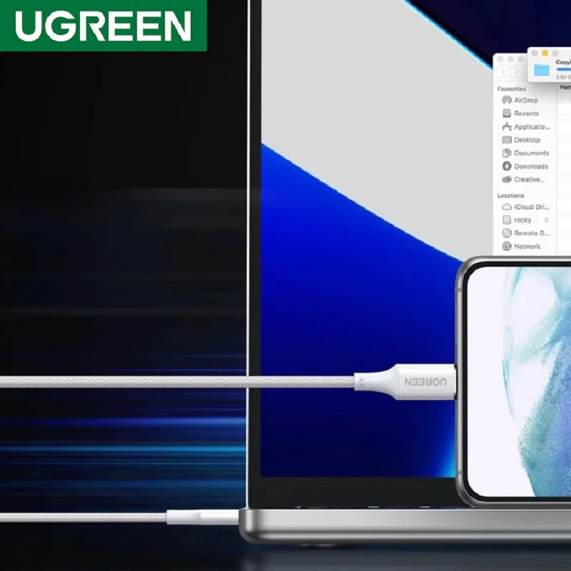Ugreen 15267 100W 1M QC4.0 5A Cáp sạc nhanh USB-C dây bọc dù Màu Trắng US557