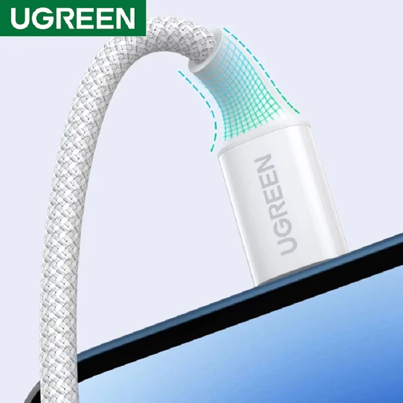 Ugreen 15267 100W 1M QC4.0 5A Cáp sạc nhanh USB-C dây bọc dù Màu Trắng US557 — ảnh 4