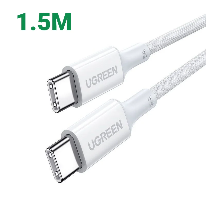 Ugreen 15268 100W 1.5M QC4.0 5A Cáp sạc nhanh USB-C dây bọc dù Màu Trắng US557