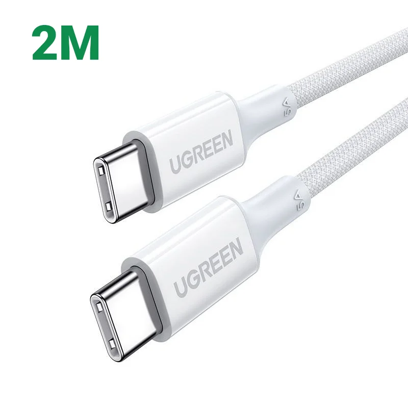 Ugreen 15269 100W 2M QC4.0 5A Cáp sạc nhanh USB-C dây bọc dù Màu Trắng US557