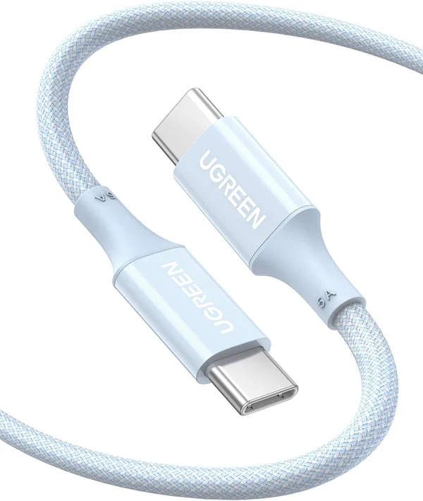 Ugreen 15272 100W 1.5M QC4.0 5A Cáp sạc nhanh USB-C dây bọc dù Màu Xanh US557