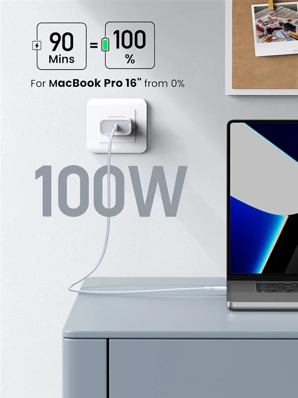 Ugreen 15272 100W 1.5M QC4.0 5A Cáp sạc nhanh USB-C dây bọc dù Màu Xanh US557