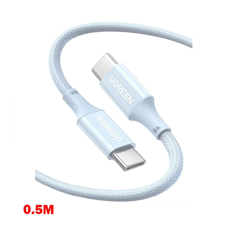 Ugreen 15270 100W 0.5M QC4.0 5A Cáp sạc nhanh USB-C dây bọc dù Màu Xanh US557