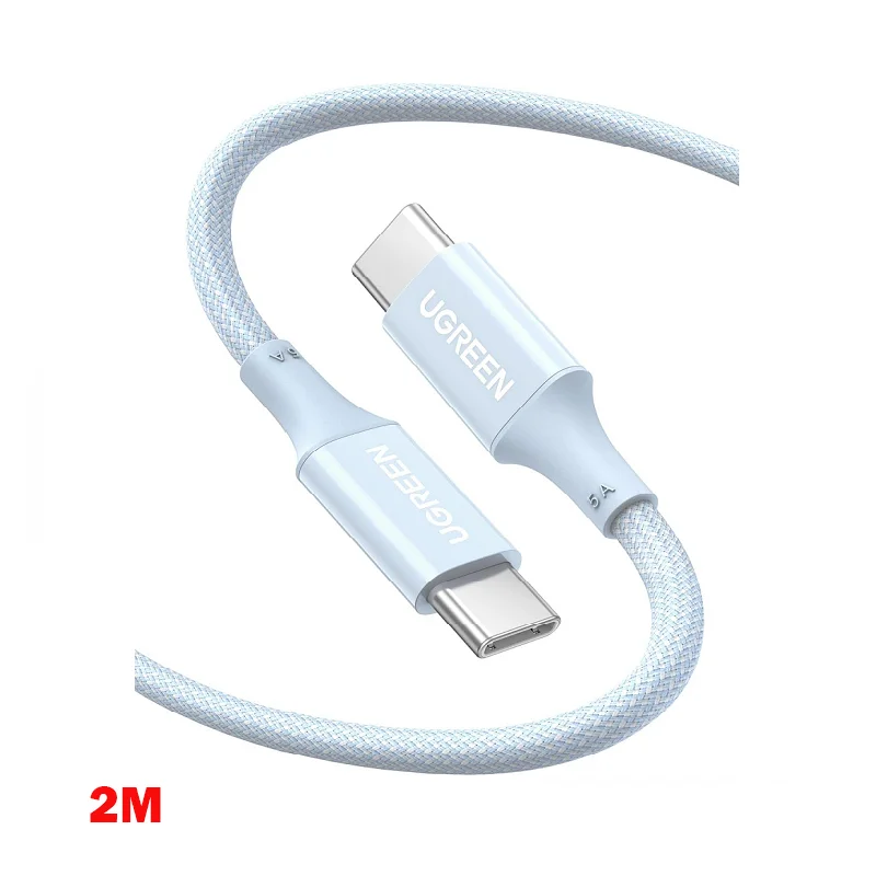 Ugreen 15273 100W 2M QC4.0 5A Cáp sạc nhanh USB-C dây bọc dù Màu Xanh US557