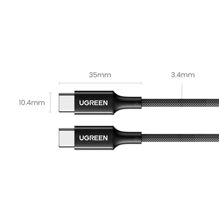 Ugreen 15274 0.5m 100W QC4.0 5A cáp sạc nhanh USB-C dây bọc dù Màu Đen US557 — ảnh 9