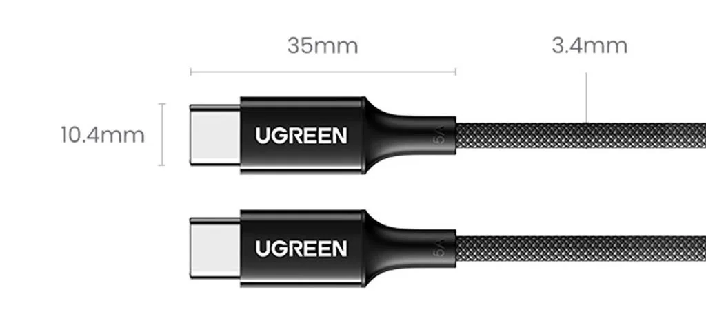 Ugreen 15277 2m 100W QC4.0 5A cáp sạc nhanh USB-C dây bọc dù Màu Đen US557