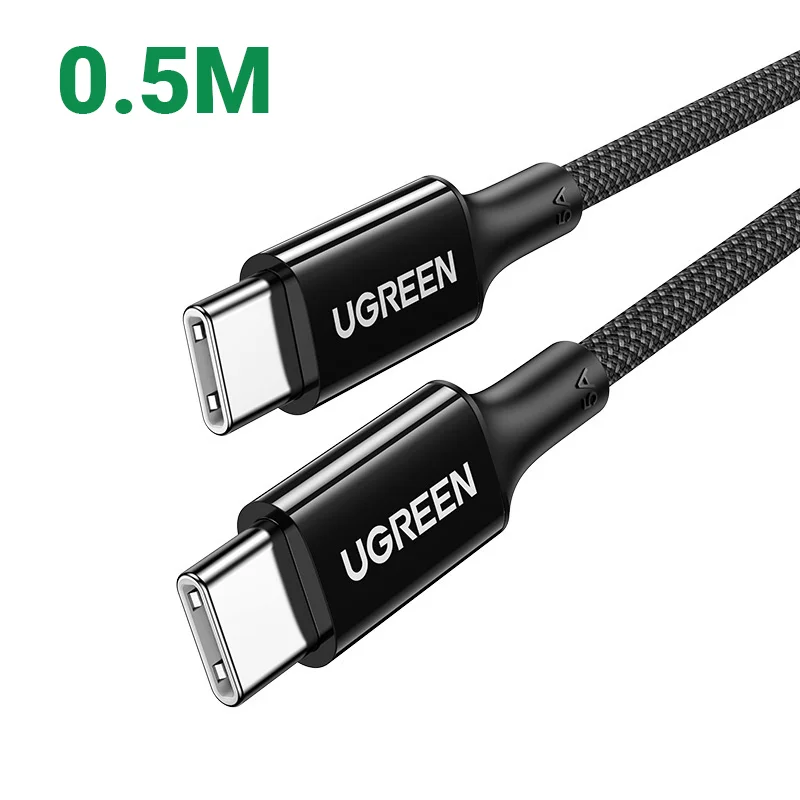 Ugreen 15274 0.5m 100W QC4.0 5A cáp sạc nhanh USB-C dây bọc dù Màu Đen US557