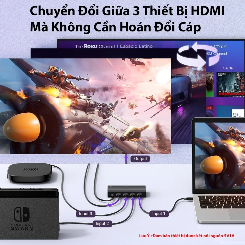 Ugreen 15376 4k 60hz Bộ gộp tín hiệu HDMI 3 vào 1 ra cm598 — ảnh 4