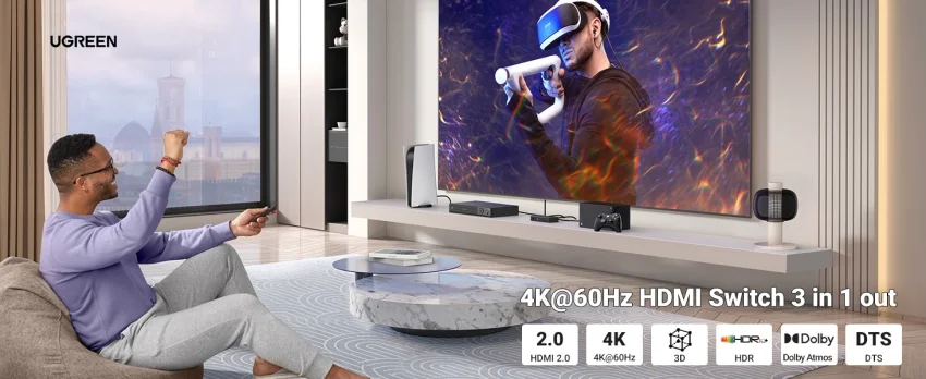 Ugreen 15376 4k 60hz Bộ gộp tín hiệu HDMI 3 vào 1 ra cm598 — ảnh 7