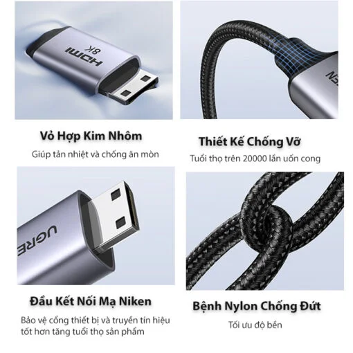 Ugreen 15514 1M 8K60Hz 2.1 Cáp chuyển Mini HDMI sang HDMI dây bọc dù HD163 — ảnh 3