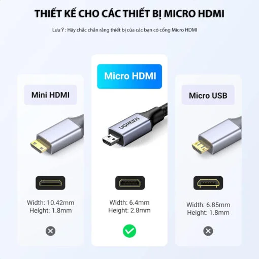 Ugreen 15516 1M 8K60hz 2.1 Cáp chuyển Micro HDMI sang HDMI dây bọc dù HD164